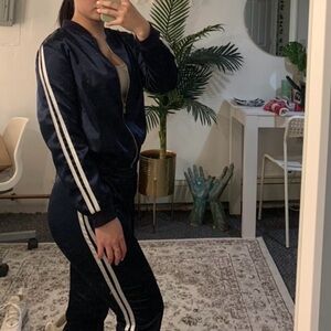 Fashion Nova Navy Joggers with White Stripes